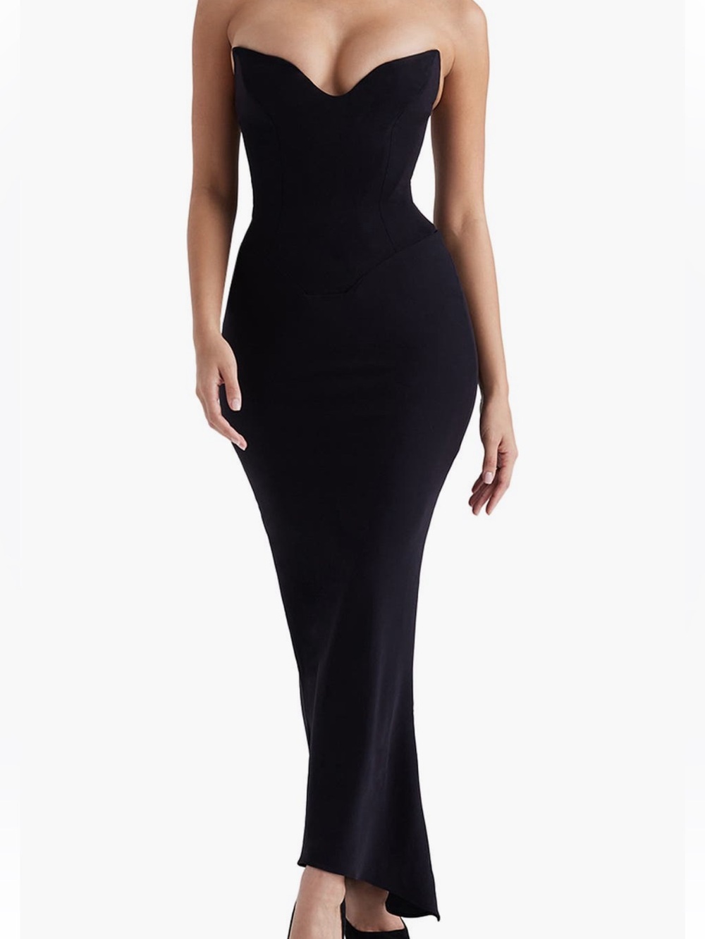 House of CB Sabine Black Strapless Corset Maxi Dress